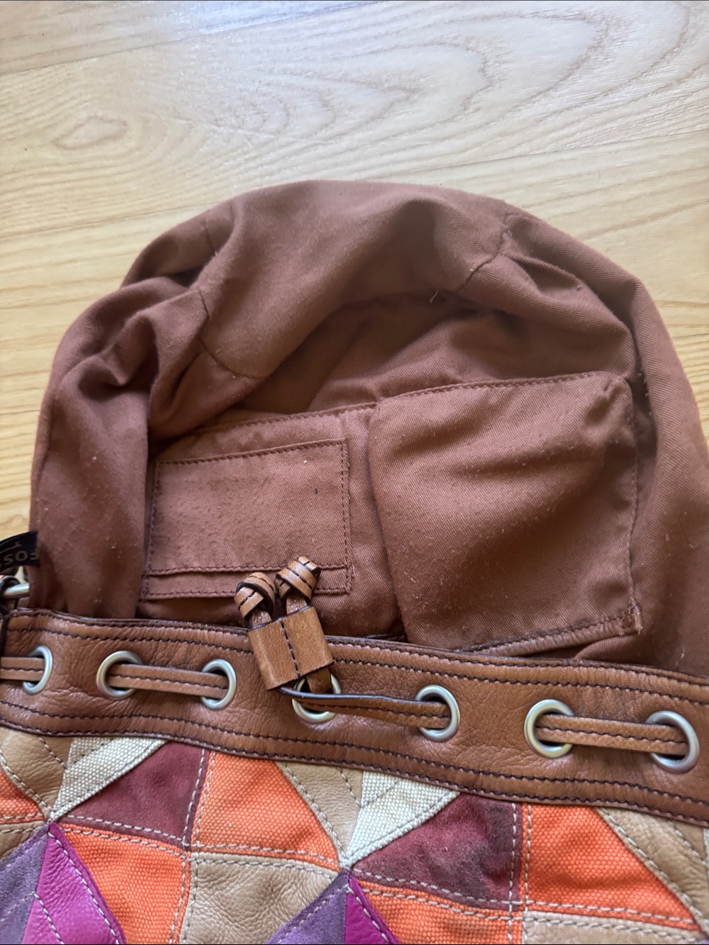 Fossil Patchwork Leather Canvas Shoulder Bag Boho Purse - Picture 12 of 13